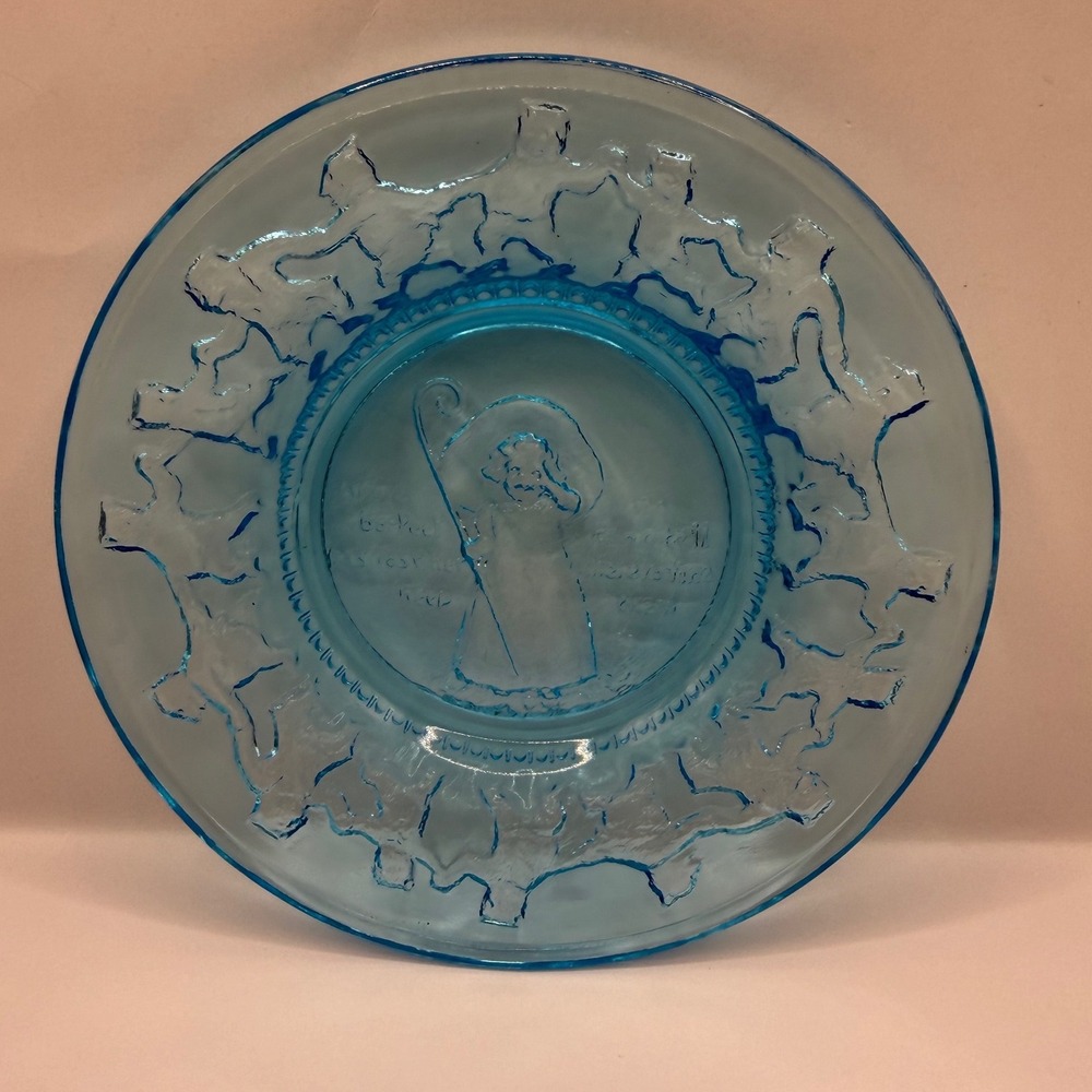 Tiara Indiana Glass Blue Little Bo Peep Nursery Rhyme Plate Sheep Border Vintage